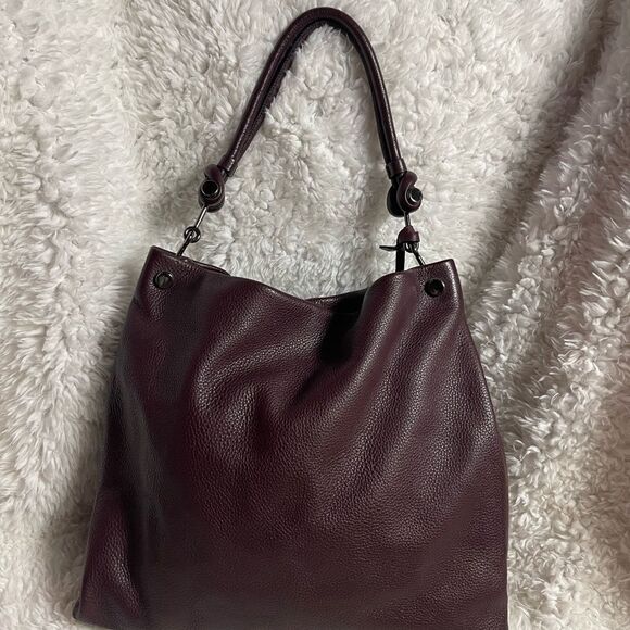 Vince Camuto pebble leather deep purple Hobo shoulder bag silver tone hardwares - Picture 5 of 15